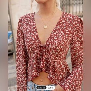 SheIn Tie front Floral Blouse